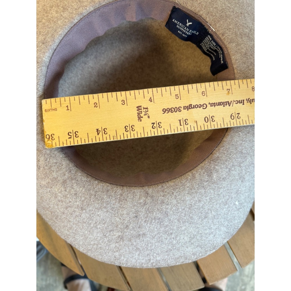 American Eagle Outfitters Wool Felt Floppy Hat Taupe Mushroom Feather One Size - Picture 4 of 12